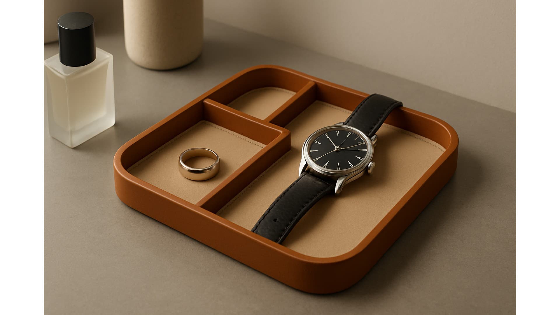 Premium Leather Desk Organizer Tray with Fixed Compartments