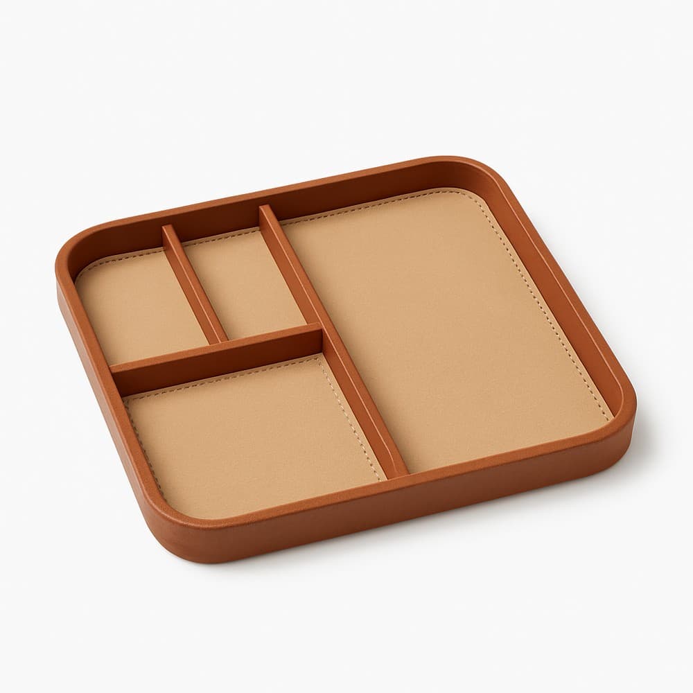 Premium Leather Desk Organizer Tray with Fixed Compartments