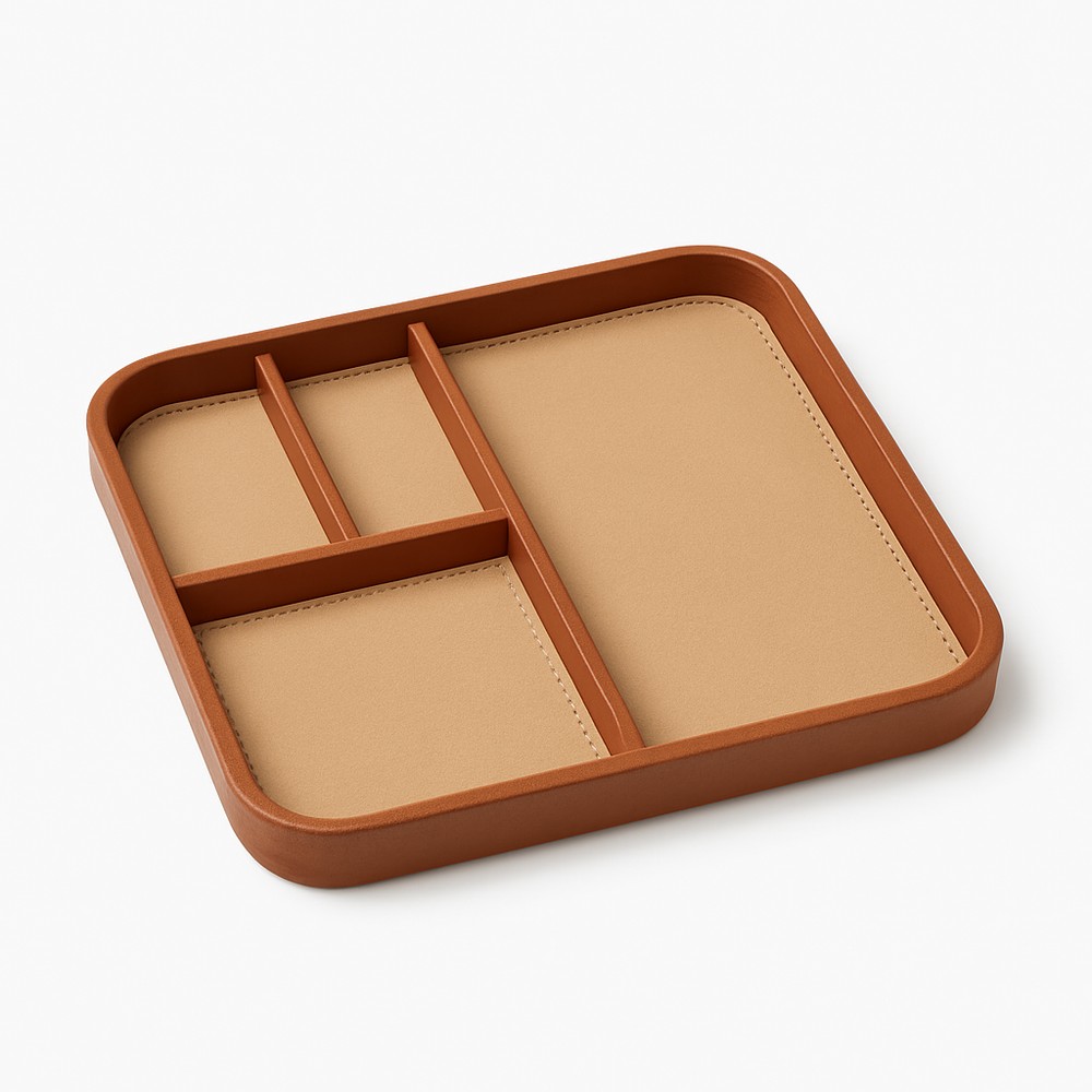 Premium Leather Desk Organizer Tray with Fixed Compartments